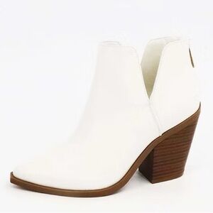 BAMBOO White Ankle Boots with Brown Block Heel